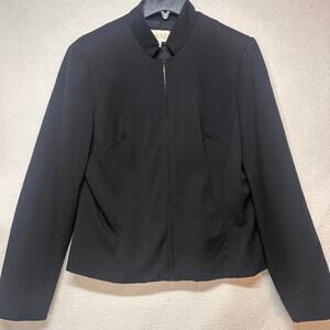 Cache Black Zip Front Blazer Jacket Size 12 Structured Career Chic